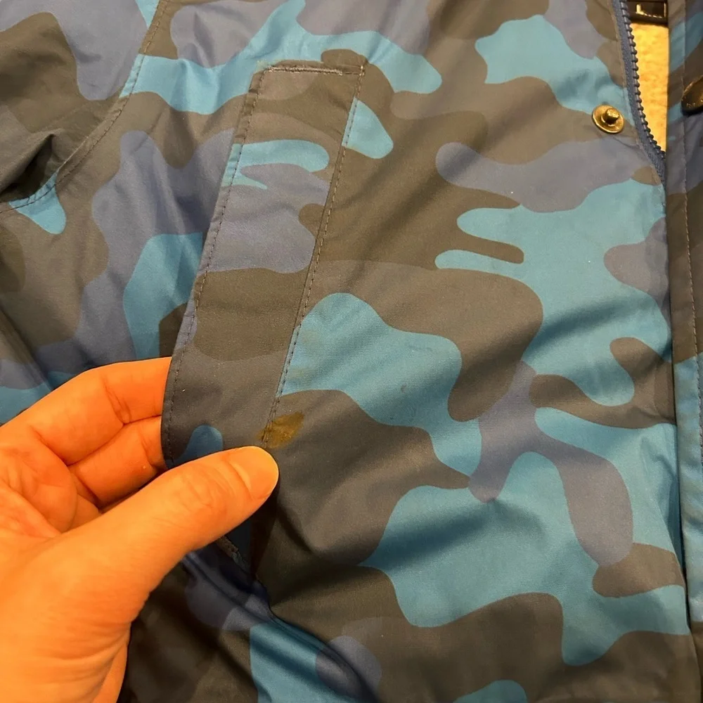 Lands End Kids Expedition Down Winter Parka Jacket Blue Camouflage Large 14/16